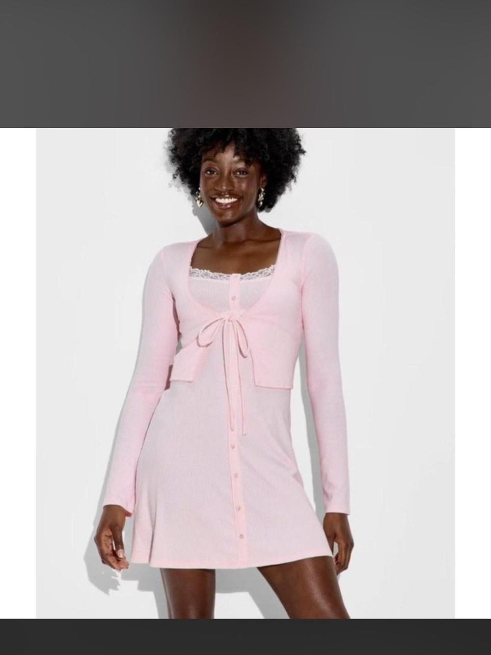 Wild Fable Light Pink Ribbed Lace-Trim Dress with Matching Shrug